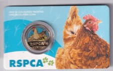 AUSTRALIA: 2021 $1 RSPCA 150 YEARS COLOURED FROSTED CHICKEN COIN ON CARD #PL1655