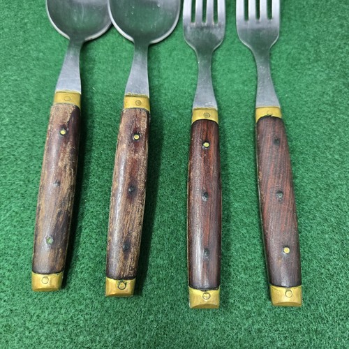 Vintage Bonniers France cucchiai forchette posate - manici in legno cerato con bordo in ottone - Foto 4 di 21