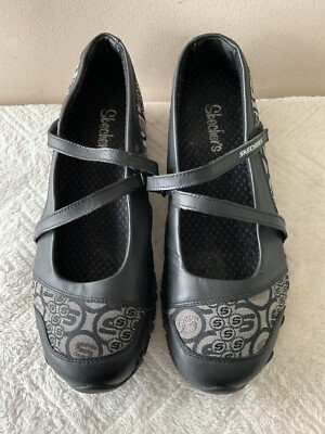 SKECHERS real leather and fabric ladies black comfort shoe size