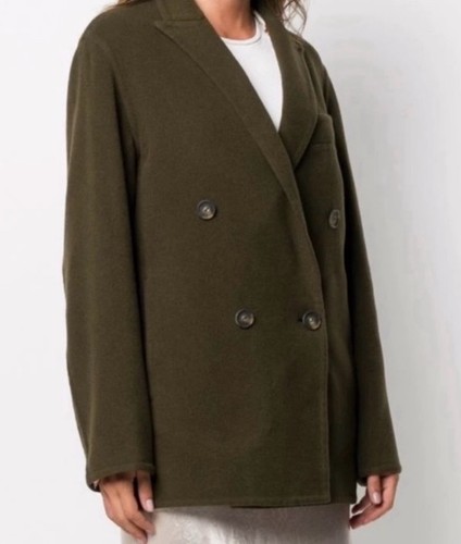 Vince Wool Blend Double Breasted Jacket Size L Deep Olive Oversized Old Money