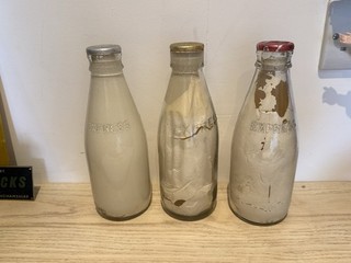 3 Vintage Express Dairy Dummy Display Milk Bottles Foil Lids