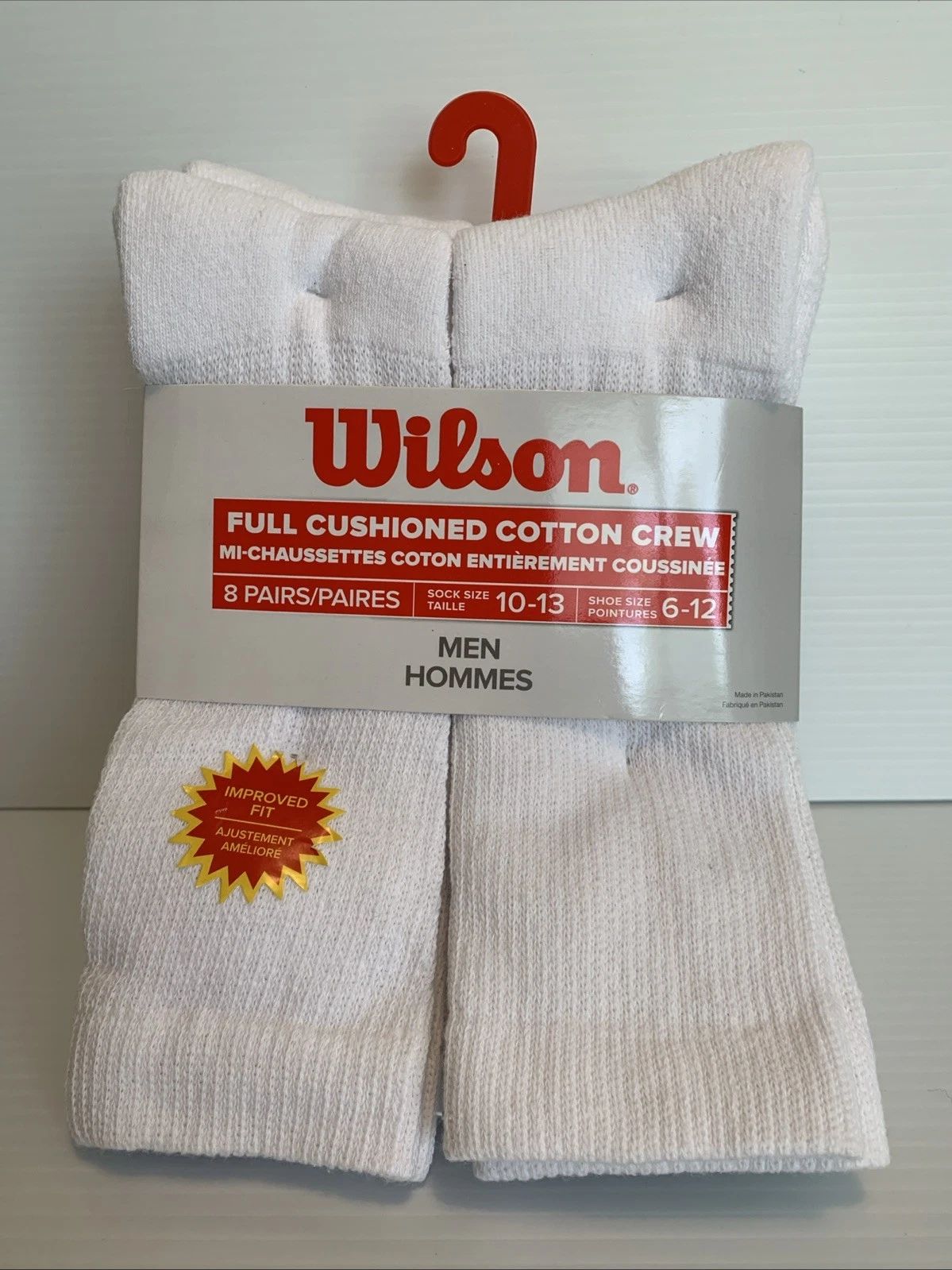 Wilson Full Cushioned Cotton Crew Sock; 8 Pairs; Shoe Size 6-12: Sock Size 10-13