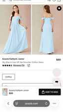 Azazie Kaitlynn Juniors Blue A-Line Off-the-Shoulder Chiffon Dress