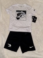 Nike Boys 2-Piece Outfit Set White Graphic Dri-FIT Tee Black Shorts Size 6-7