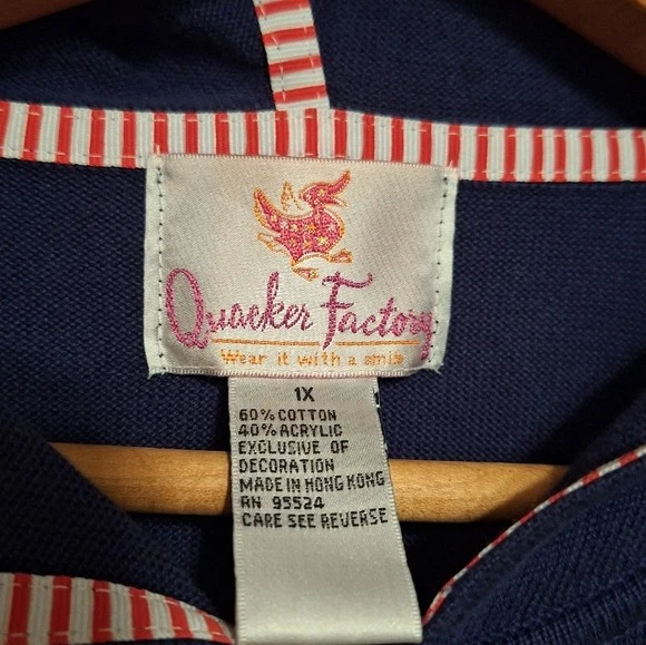 Quacker Factory Novelty Nautical Full Zip Short Sleeved Sweater Hooded Coastal - Image 3 of 4