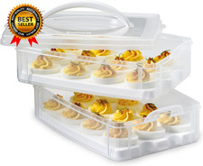  2-Layer, 24 Eggs Plastic Detachable Deviled Egg Carrier Storage