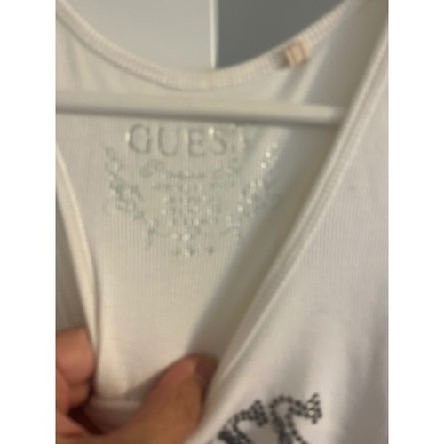 Camiseta sin mangas Guess estrás acanalada sin mangas informal blanca M - Imagen 2 de 3