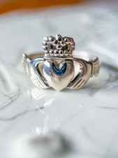 Vintage Sterling Silver Claddagh Irish Heart Ring, circa 1990s