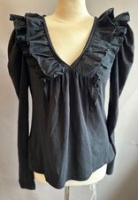Anthropologie Black Ruffle Long Sleeve Top - Size S