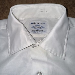 1960s Arrow Dress Shirt Mens Vintage Dectolene Polyester White MCM Small 14.5
