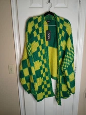 Gigio USA Sweater S Oversized Cardigan NWT Colorblock Bright Yellow and Green...