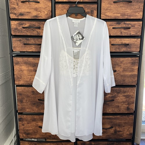 Flora Nikrooz Bridal Peignoir Set Short White/Beige Crepe Chiffon Size Sm/Med?
