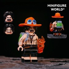2 inch Custom One Piece Portgas D. Ace Minifigure with Base, New/Mint
