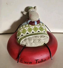 Scared Sheep Sitting in Snow Tube "Ewe Tube" Jan Beach 2011 Blossom Bucket