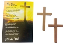 10 Pack Wooden Pocket Cross Charm Bulk Set with Holy Card Religious Gift