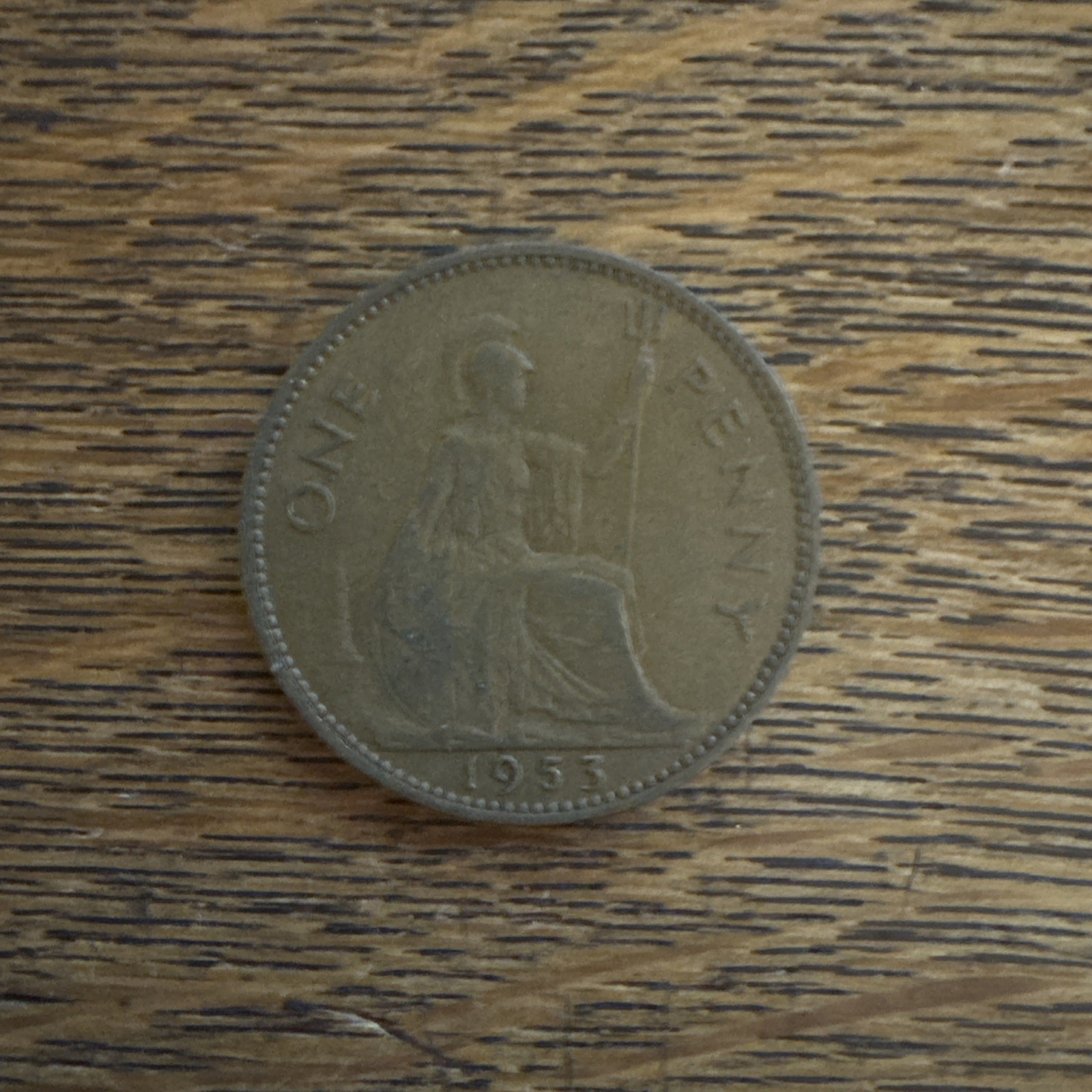 1953 Key Date United Kingdom 1 Penny One Pence Coin Elizabeth II