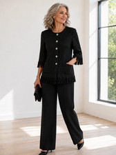 St John Evening Santana Knit Black Sequin Fringe Jacket Womens 10 Quiet Luxury