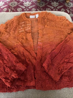 Chico's Open Front Orange Rust Cardigan Women s Size 0 Silk Lightweight (BL)