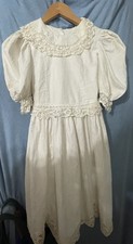 Handmade Summer Prairie Dress Ivory/Off White Girls No Size Tag; ISSUES: LOW 