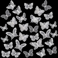 30 PCS Lace Butterfly Applique Embroidery Sew Iron On Patch, Organza Patches But