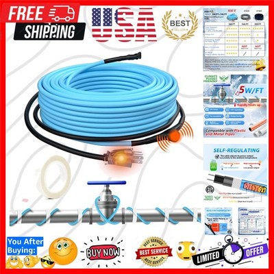 15Ft Water Pipe Heat Cable Self Regulating Heat Cable Built-in Thermostat Hea...