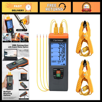 4-Channel Digital Thermocouple Thermometer Data Logger, USB Export, GLP, -328~24