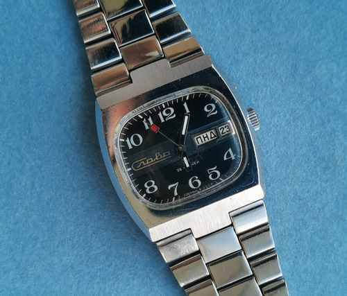 Vintage Soviet Automatic Watch SLAVA TANK TV m.2427 Day-Date SERVICED USSR 1970s - Picture 7 of 23