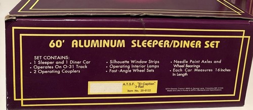 MTH 20-6122 Santa Fe El Capitán Aluminio Dormitorio/Comedor Juego de 2 Coches Nuevo en Caja | Zustand: New