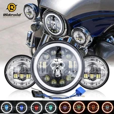 For Harley Davidson Electra Glide FLHTC RGB 7" LED Headlight +4.5" Passing Light