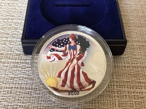 2002 Silver American Eagle , Walking Liberty Colorized, . 999 Fine Silver