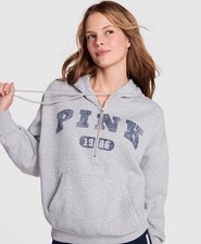 Victoria's Secret Pink Ivy Fleece Campus Half-Zip Hoodie Heather Grey XLarge