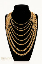 14K Gold Plated Rope Chain Necklace 18-30  2mm-10mm Unisex Chain