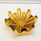 Vintage Murano Style Amber Art Glass Stretch Dish Bowl Italian MCM 6"