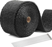Foneso Titanium Black Exhaust Wrap 15m Heat Shield Tape with Stainless Ties