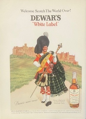 1960's Original Vintage Rare Dewar's White Label Edinburgh Castle Old Whiskey AD