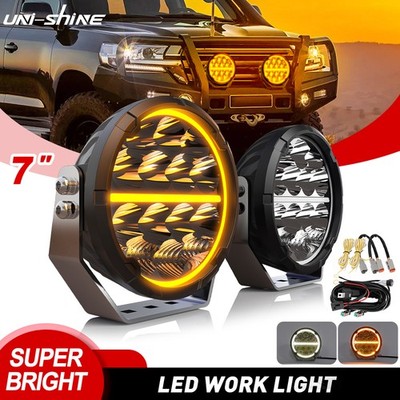 Pair 7'' TrailBlazer Series LED Driving Lights Yellow&White DRL Offroad Fog Lamp