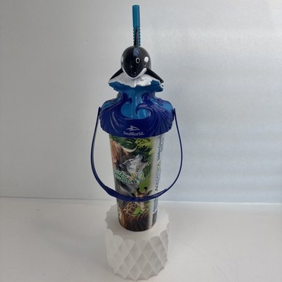 SeaWorld / SHAMU / 3D / Ocean Tumbler / Killer Whale Souvenir Water Cup w/ Straw
