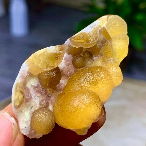 31G Natural transparent Bubble shape Yellow flourite cluster Spiritual Sample