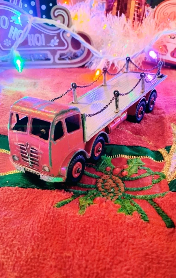 Camión de plataforma plana Dinky Supertoys 905 de colección vagón de 8 ruedas cadena roja/blanca Foto 2 de 4