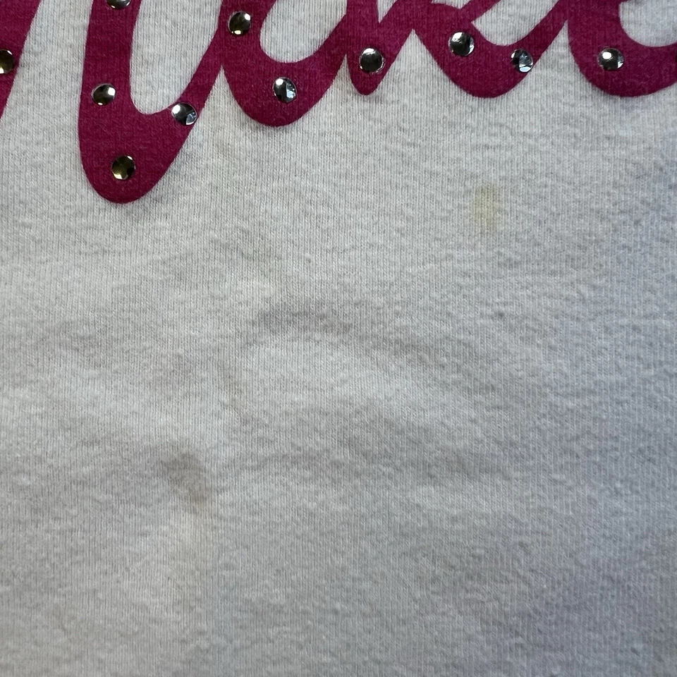 Vintage Nike Pink Rhinestone Script Tee White Raglan T-Shirt Women Small Y2K - Image 3 of 4
