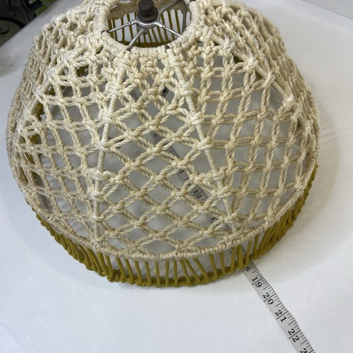 Vintage 1970s Unique Macramé Table LAMP Boho Mid Century Mod Wood Base - Picture 11 of 20