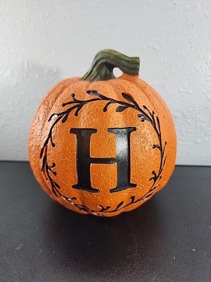 ''H''  Pumpkin Resin Monogram Letter ''H'' 13  X 10  Orange Pumpkin Decoration