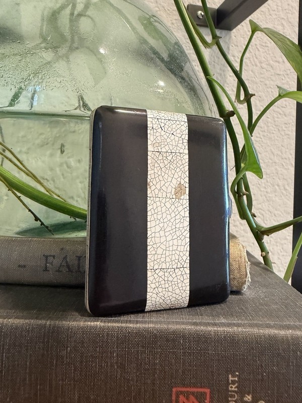 Rare Art Deco Alfred Dunhill Paris Eggshell & Black Enamel Cigarette Case Silver
