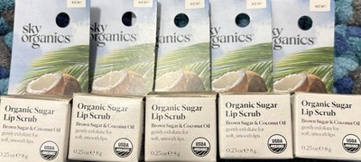 Sky Organics Organic Sugar Lip Scrub Brown Sugar & Coconut Oil 0.25 Oz 5-PACK