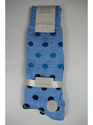 PERRY ELLIS Light/Medium Blue Rayon Polka Dot Soft Touch Dress Crew Socks 7-12