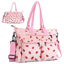 Pink Strawberry Tote Bag for Women Girls, Corduroy Everyday Tote Bag with Mul...