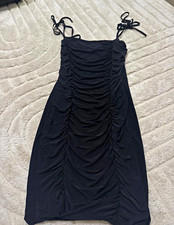 Women’s Black Ruched Mini Dress Size M Regular Square Neck Stretch Jersey size 6