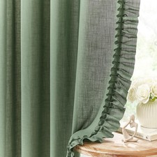 Dark Sage Green Linen Curtains 84 Inches Long, 2 Panels, W58 x L84 Inch, Line...