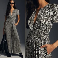 Anthropologie  Womens Somerset Jumpsuit Black White Sz XL