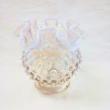 Vintage Fenton Hobnail Ruffled Rim White Opalescent Vase